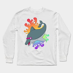 Dolphin at Swimming with Swimming goggles Long Sleeve T-Shirt